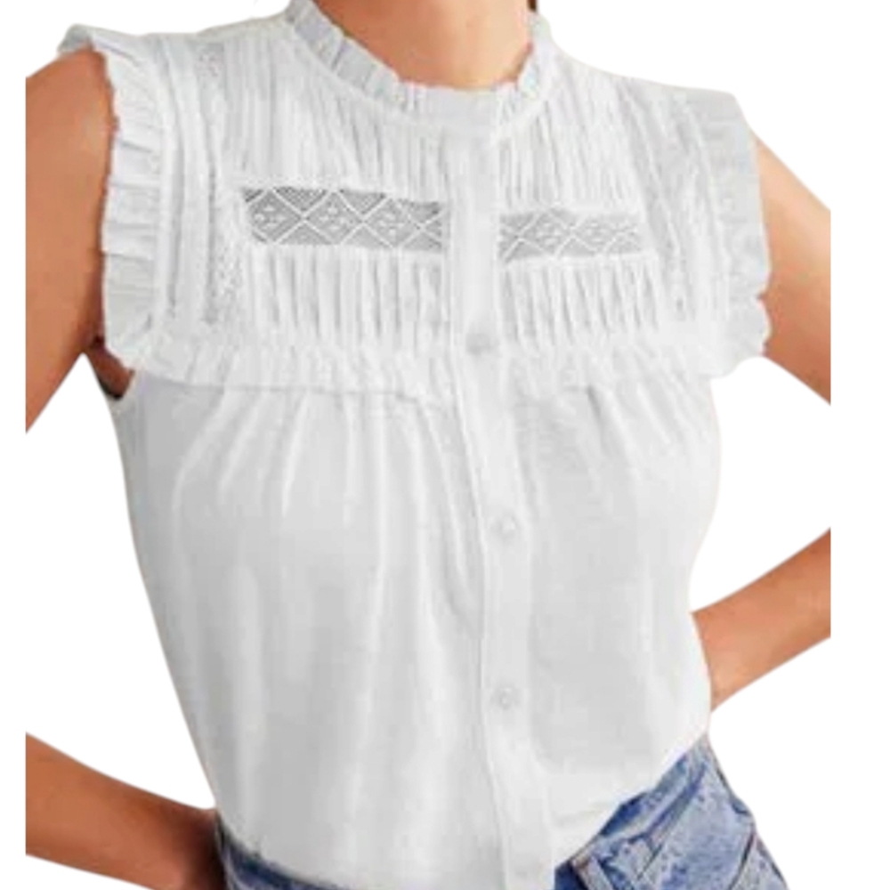 Boden White Ruffle Blouse